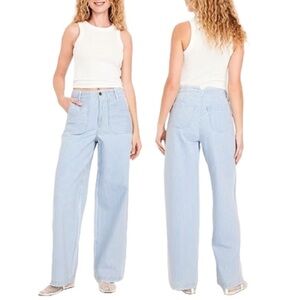 Old Navy Women’s Baggy Wide Leg High Rise Striped Jeans Sz 8 Denim